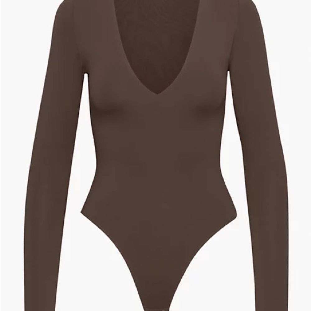 Aritzia Brown Long Sleeve V-Neck Bodysuit